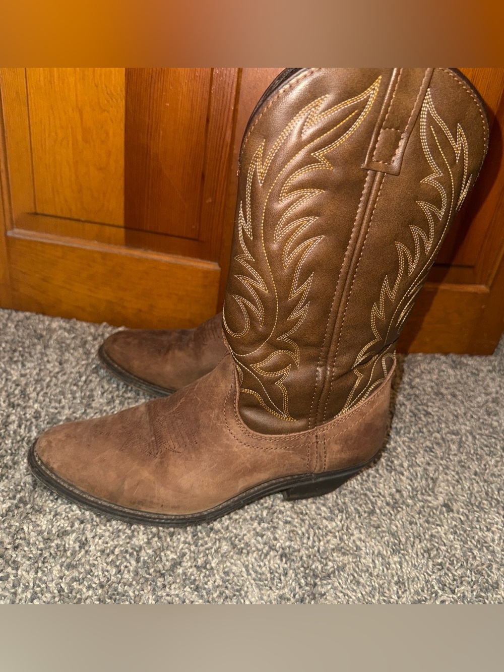 Laredo Men's Brown Western Cowboy Boots with Embroidered Shaft